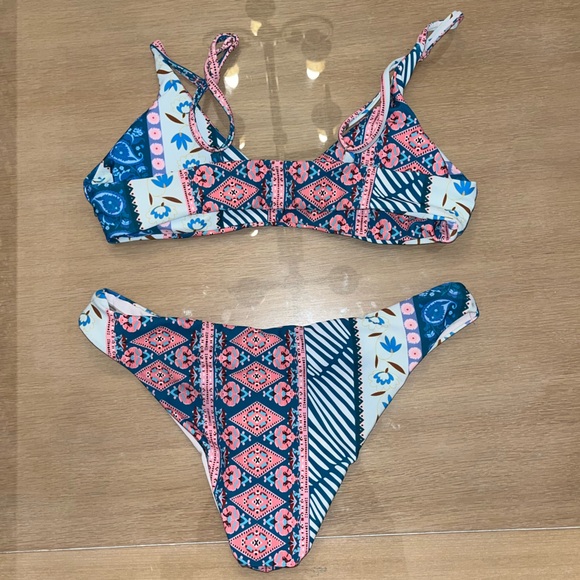 Zaful Blue Pink Bohemian Bikini Sz S - Picture 3 of 5